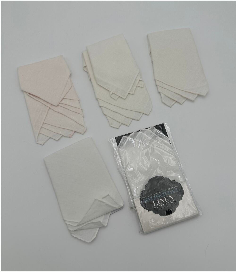 Imperial Linen Pocket Squares White, Pink Set of 4 PACKAGED ONE NOT INCLUDED